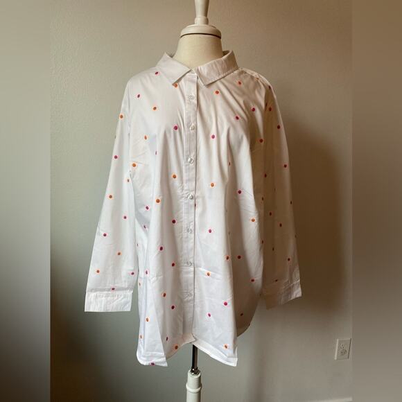 Lemon Way NWOT Retro Versatile Artsy Embroidered Dot Poplin Button Down Shirt 3X - Picture 3 of 8